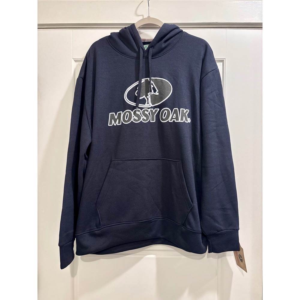 Mossy Oak Mens XL Navy Blue Embroidered Logo Hoodie Camo Lined Performance 317